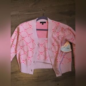Witty fox pink heart cardigan with shirt brand new with tags